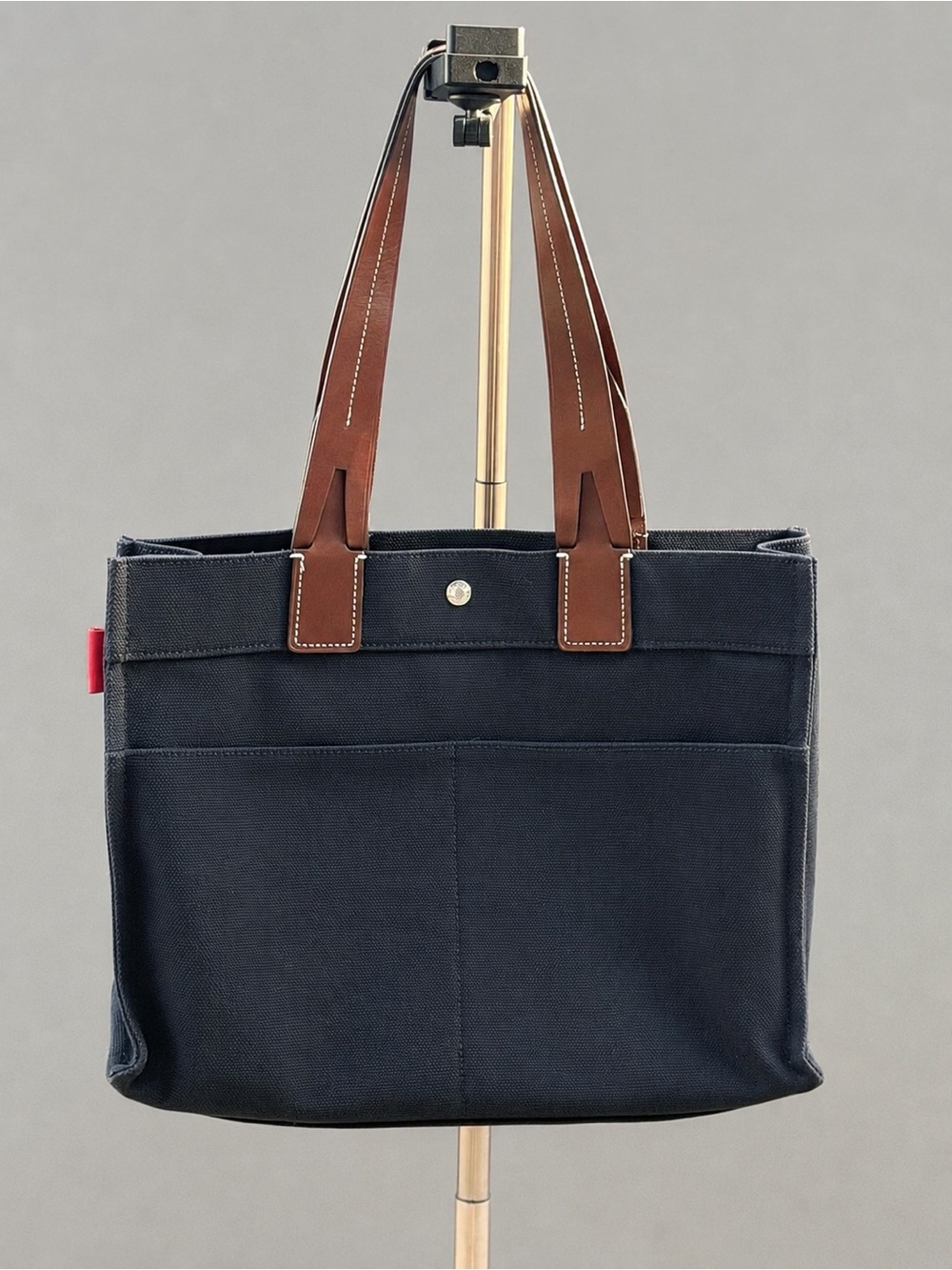 Dooney & Bourke Navy Canvas Tote with Brown Leather Straps